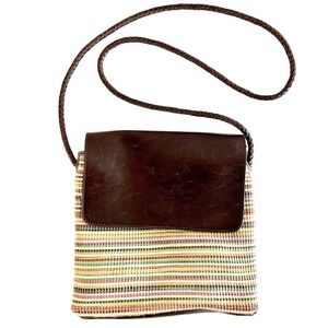 Relic Crossbody Bag Multicolor Stripe Woven Body Brown  Flap Braided Strap